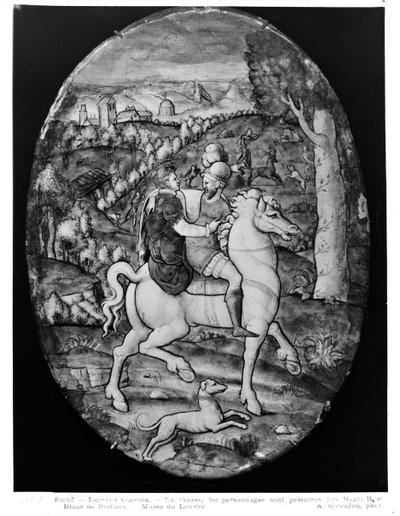Caça, retrato que se presume ser Henri II (1519-59) e Diane de Poitiers (1499-1566) (esmalte) de Leonard Limosin