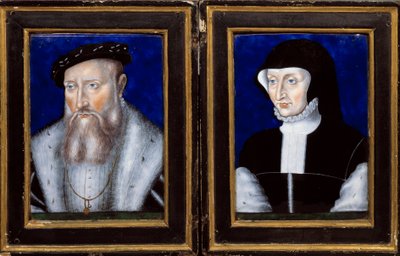 Retrato de Claude de Lorraine (1496-1550), Duque de Guise e Antoinette de Bourbon Vendome (1494-1583), sua esposa Esmalte pintado por Leonard Limosin (1505-1577) 1550 aproximadamente. Sol. 0,25x0,2 m Ecouen, Musee national de la renaissance de Leonard Limosin