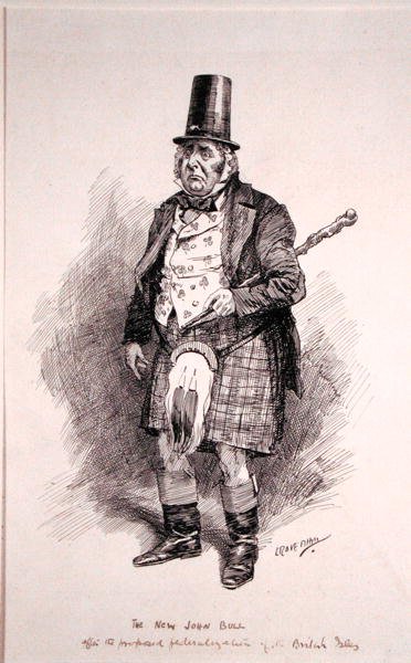 O Novo John Bull, ilustração de Punch, publicado no dia 26 de Outubro de 1910 (caneta e tinta sobre papel) de Leonard Raven Hill