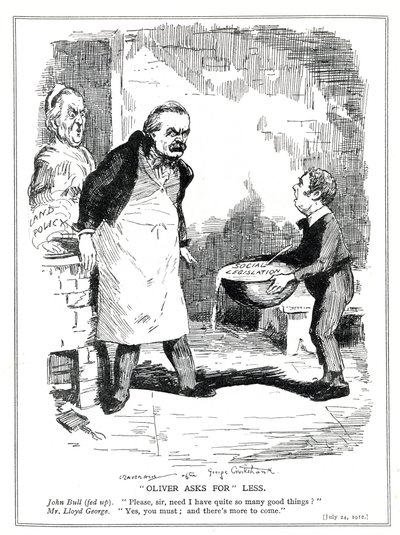 John Bull reclama a Lloyd George que há demasiada reforma na sua legislação social e nas reformas da política de terras, 1912 de Leonard Raven Hill