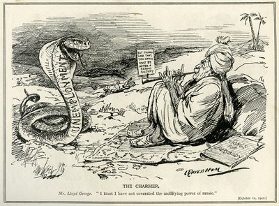 Lloyd George encanta a serpente do desemprego, 1921 de Leonard Raven Hill