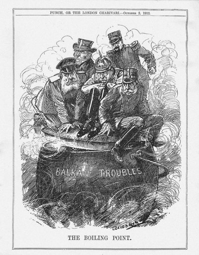 O ponto de ebulição. Revista Punch, 2 de outubro de 1912, 1912 de Leonard Raven Hill