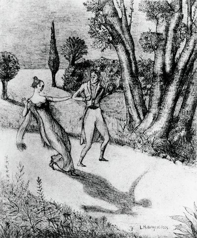 Peter, terrifying Shadow less man, ilustração para A história milagrosa de Peter Schlemihl, novela de Adalberto von Chamisso (1781-1838), litografia após pintura de Leonardo Borgese (1904-1986), publicada por Modiano de Leonardo Borgese