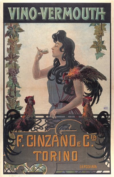 Publicidade a vinho-vermute, c.1900 (gravura) de Leonardo Roda