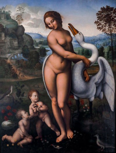 Leda e o Cisne, Óleo sobre tela de Leonardo da (after) Vinci