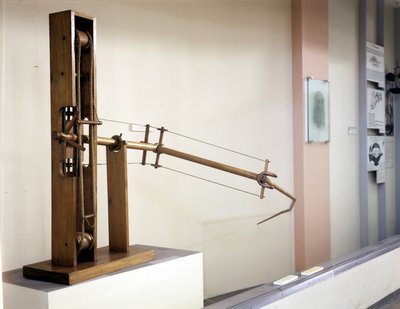 Asa com inclinação variável, modelo segundo o desenho de Leonardo da Vinci (Leonardo da Vinci). Museu de Ciência e Tecnologia, Milão. de Leonardo da (after) Vinci