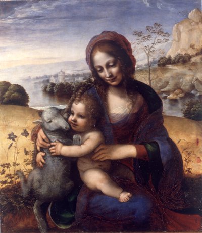 Nossa Senhora e Criança com um Cordeiro de Leonardo da (manner of) Vinci
