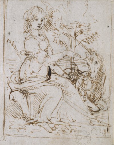 Uma donzela com um unicórnio, final da década de 1470 de Leonardo da Vinci