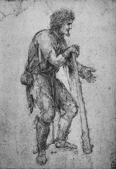 Um homem com um taco e pés algemados, c1480 1945 de Leonardo da Vinci