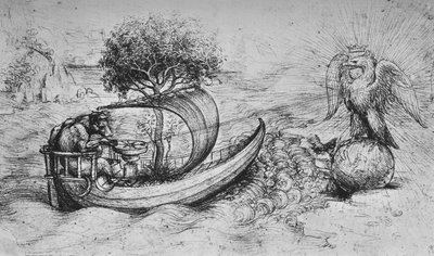 Alegoria: uma águia coroada de pé em um globo e um lobo dirigindo um barco, c1480 1945 de Leonardo da Vinci