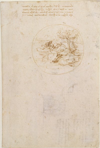 Alegoria sobre a fidelidade do lagarto (anverso); Esboço para um cenário de teatro (verso) de Leonardo da Vinci
