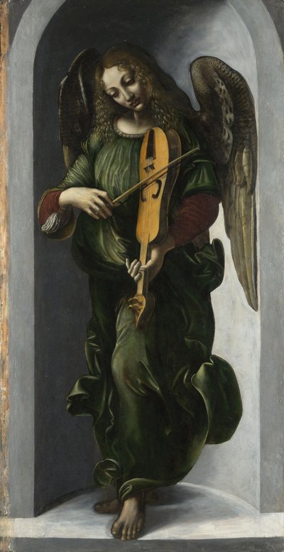 Um anjo de verde com um Vielle, c. 1490-1499 de Leonardo da Vinci,