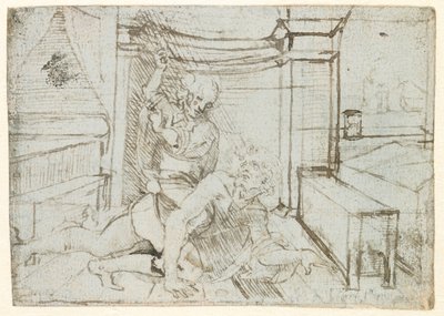 Aristóteles e Phyllis (ou Campaspe), c.1480 (caneta e tinta sobre papel azul) de Leonardo da Vinci