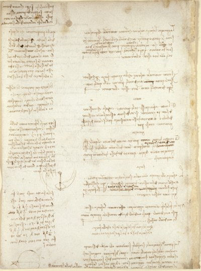 Arundel 263, f.151v, Notas e diagramas grosseiros do 