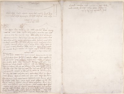 Arundel 263, f.166v, f.163 Notas e diagramas sobre o voo das aves, do "Codex Arundel", c.1500-5 (caneta e tinta sobre papel) de Leonardo da Vinci