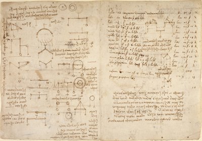 Arundel 263, f.228v, f.227 Notas e diagramas sobre mecânica do 