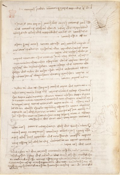 Arundel 263, f.25v Notas e esboços sobre a erosão causada pela água, do "Codex Arundel" (caneta e tinta sobre papel) de Leonardo da Vinci