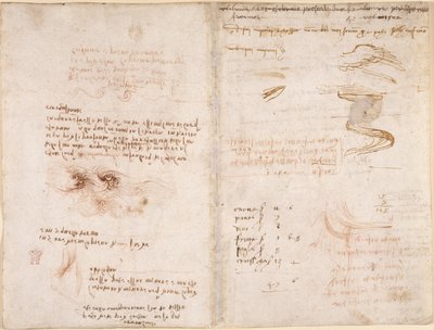 Arundel 263, f.278v, f.271 Notas sobre o sentido da realidade nos sonhos, sobre a água, e sobre a peneira dos rios e Arno (de cabeça para baixo), de "Codex Arundel" (caneta e tinta sobre papel) de Leonardo da Vinci