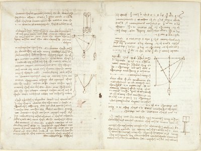Arundel 263, f.4v, f.11, Notas e diagramas sobre mecânica de Leonardo da Vinci