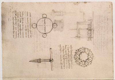Codex Madrid I f.20, estudos mecânicos de Leonardo da Vinci