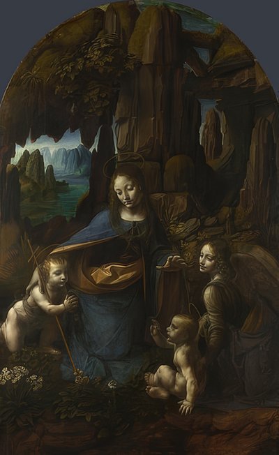 A Madonna of the Rock (para o altar de San Francesco, em Milão). Por volta de 1491 - 92-99 e 1506-08 de Leonardo da Vinci