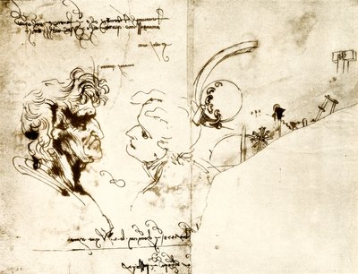 Rascunhos de duas cabeças masculinas de Leonardo da Vinci