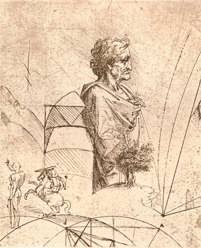 Desenho de um busto e esboços menores, c1472-c1519 1883 de Leonardo da Vinci