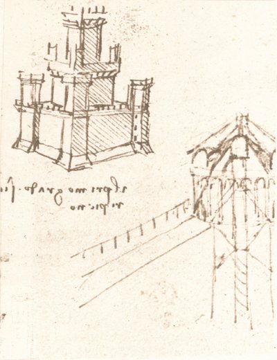 Desenho de projetos para castelos e moradias, c1472-c1519 1883 de Leonardo da Vinci
