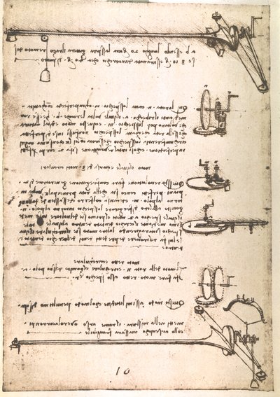 Extrato de um manuscrito de Da Vinci que descreve o princípio e a construção de uma "Máquina para fabricar espelhos ocos" (manuscrito) de Leonardo da Vinci