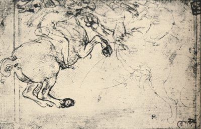 Luta entre um cavaleiro e um grifo, c1480 1945 de Leonardo da Vinci