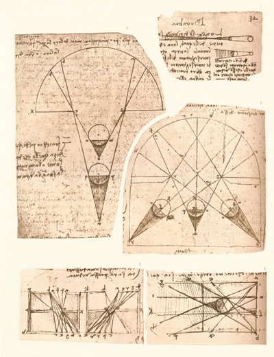 Cinco diagramas ilustrando a teoria da luz e da sombra, c1472-c1519 1883 de Leonardo da Vinci