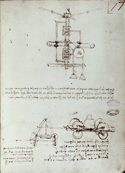 Desenho da máquina voadora. Manuscrito de Leonard De Vinci (Leonardo da Vinci de Leonardo da Vinci