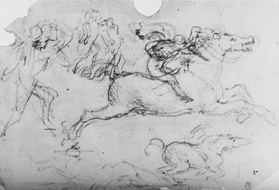 Cavaleiro a galope e outras figuras, c1480 1945 de Leonardo da Vinci