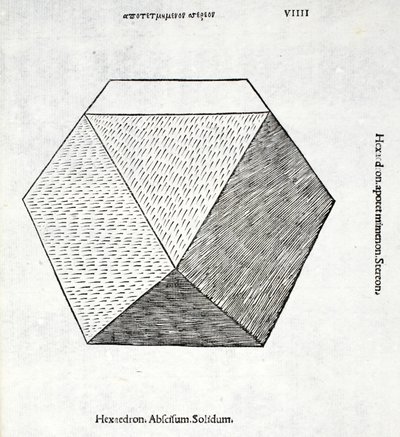 Hexaedron cortou inteiramente a partir de uma &39;proporção divina&39; por Luca Pacioli (c.1445-1517), originalmente pub. Veneza de 1509 de Leonardo da Vinci