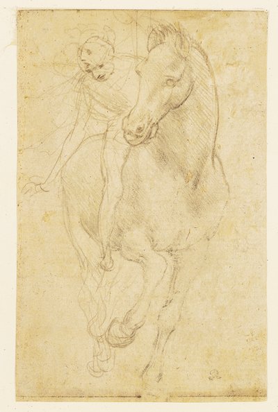 Cavalo e cavaleiro, c.1480 (ponta de prata sobre papel preparado) de Leonardo da Vinci