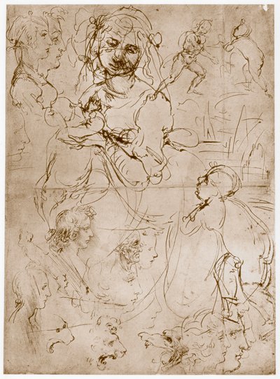 Ajoelhando Madonna com a Criança e São João, 1478-1480 de Leonardo da Vinci