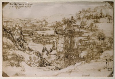 Paisagem de Santa Maria della Neve: a paisagem do Vale do Arno (desenho a lápis de Leonardo da Vinci