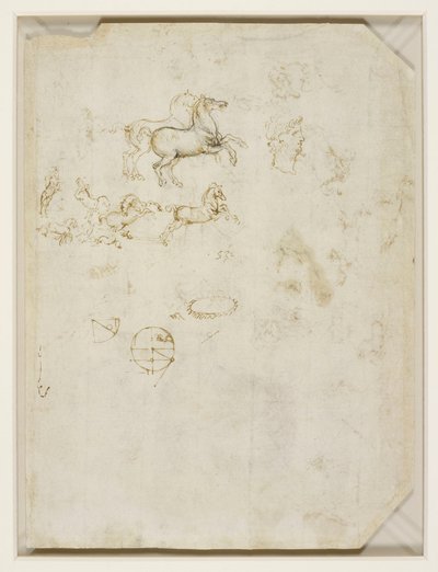 Leonardo da Vinci - Verso Cavalos empinados e a cabeça de Nero c.1503-4 de Leonardo da Vinci