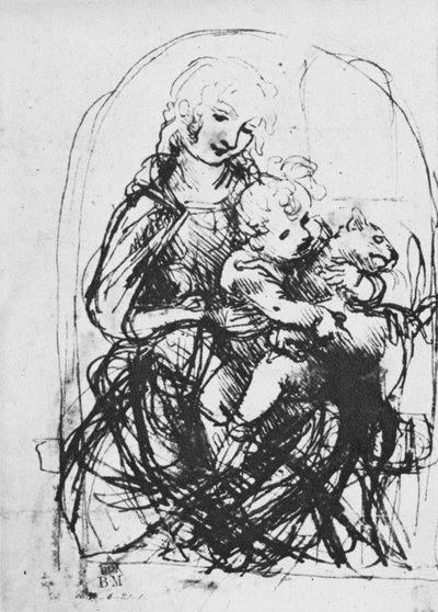 Madonna e criança com um gato, 1478-1481 1945 de Leonardo da Vinci