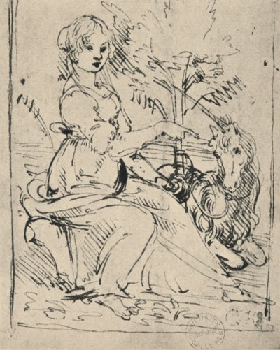 Donzela com um unicórnio, c1478-1480 1945 de Leonardo da Vinci