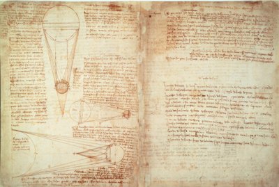 Notas e dois diagramas sobre a relação entre a terra e a lua e o sol de Leonardo da Vinci