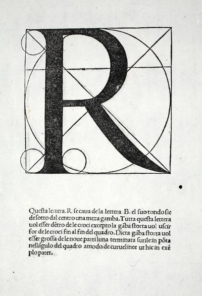 R, ilustração de &39;Divina Proportione&39; de Luca Pacioli (c.1445-1517), originalmente pub. Veneza, 1509 de Leonardo da Vinci