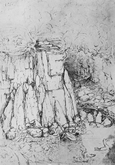 Rochas e córrego, c1480 1945 de Leonardo da Vinci