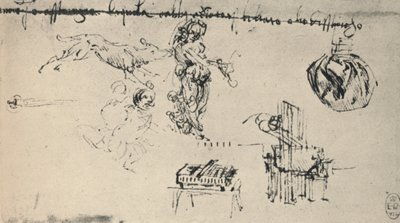 Folha de estudos com uma jovem, A Wolf, Etc., c1480 1945 de Leonardo da Vinci
