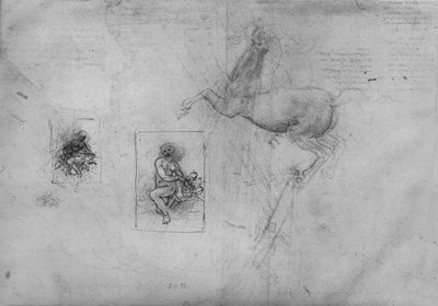 Esboços para uma Leda ajoelhada e de um cavalo, c1480 1945 de Leonardo da Vinci