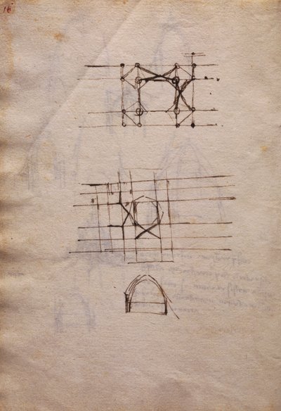Estudos para lanterna da catedral, do Codex Trivulzianus de Leonardo da Vinci