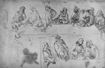 Estudos para a Última Ceia, c1480 1945 de Leonardo da Vinci