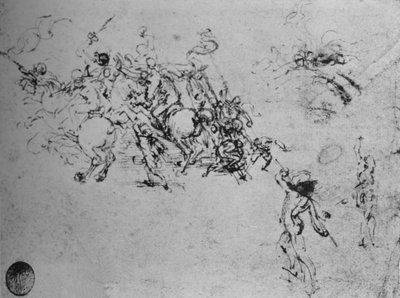 Estudos da luta de cavaleiros e de pés, c1480 1945 de Leonardo da Vinci