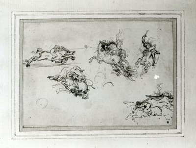 Estudo dos Cavaleiros no Combate, 1503-4 (caneta e tinta no papel) de Leonardo da Vinci