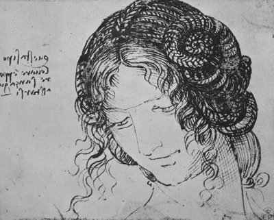 Estudo do cabelo trançado de uma mulher, c1480 1945 de Leonardo da Vinci